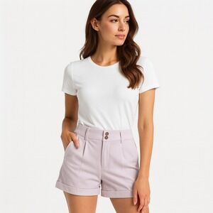 Mariah Women's High Waist White Cuffed Shorts L Summer Casual‎ Elegant Style Lq
